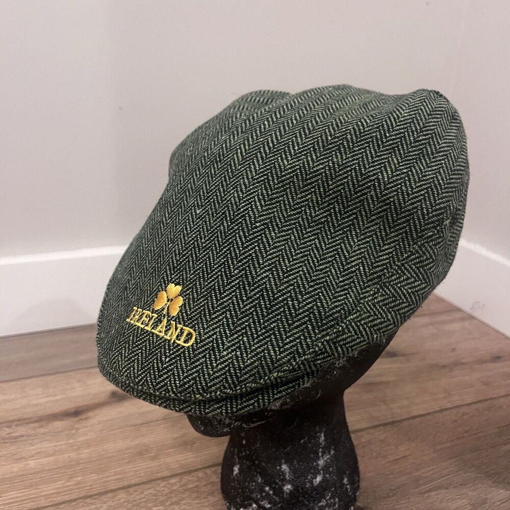 McCabe Collection Newsboy Cap Irish Ireland Flat Herringbone Tweed Green Clover